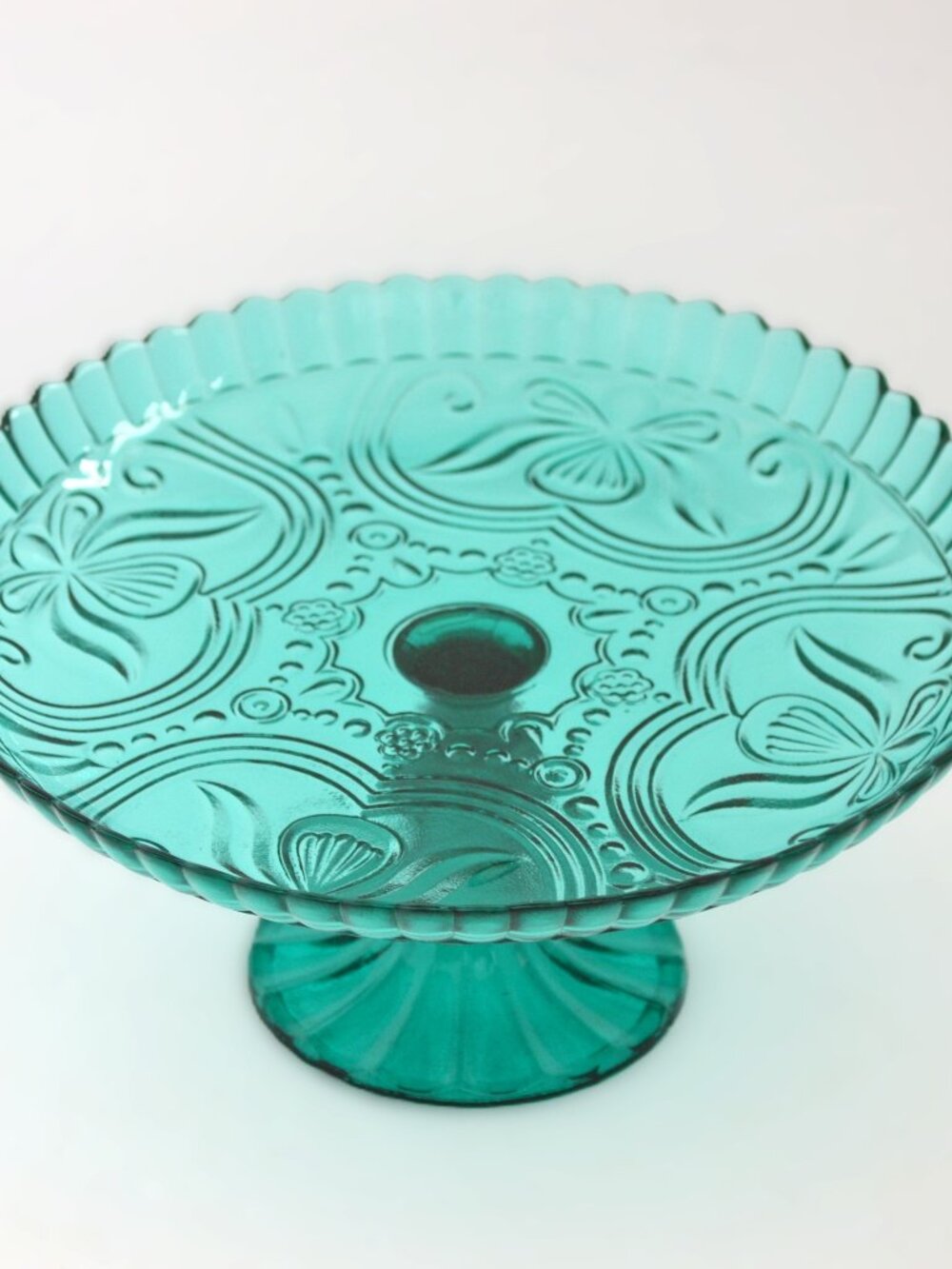 Amici Home Teal Green Glass Pedestal Cake Stand Plate